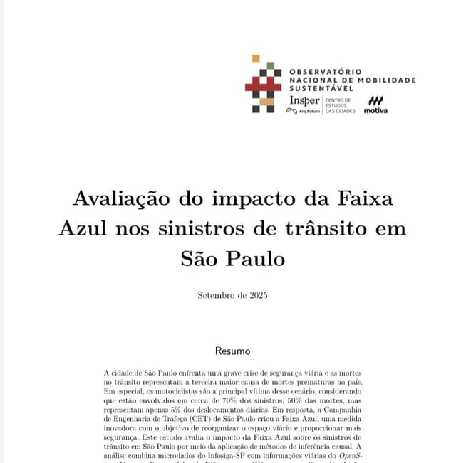 Avaliação do impacto da Faixa Azul nos sinistros de trânsito em São Paulo